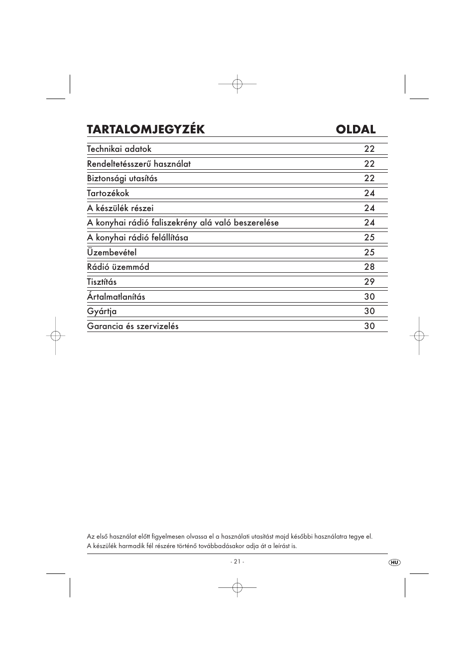 Tartalomjegyzék oldal | Kompernass KH 2289 User Manual | Page 23 / 72