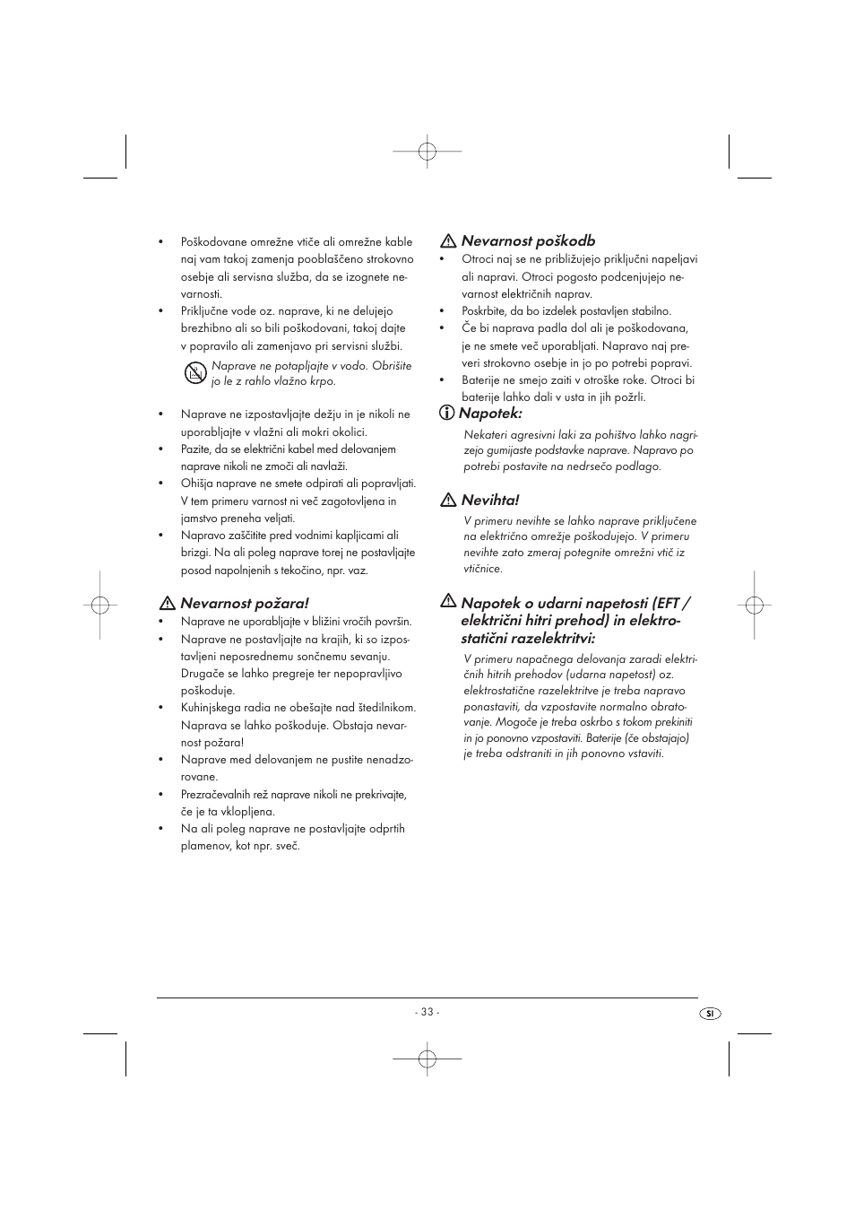 Nevarnost požara, Nevarnost poškodb, Napotek | Nevihta | Kompernass KH 2289 User Manual | Page 35 / 72