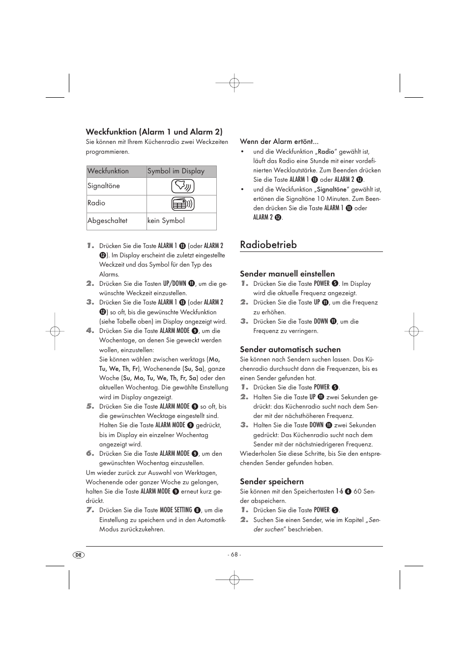 Radiobetrieb | Kompernass KH 2289 User Manual | Page 70 / 72