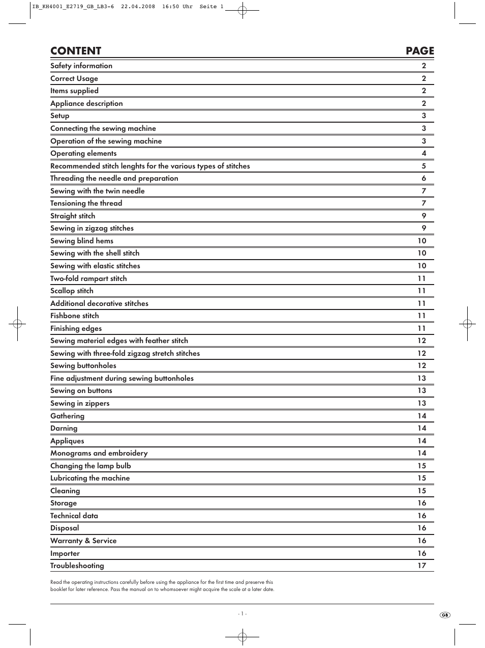 Content page | Kompernass KH 4001 User Manual | Page 3 / 20