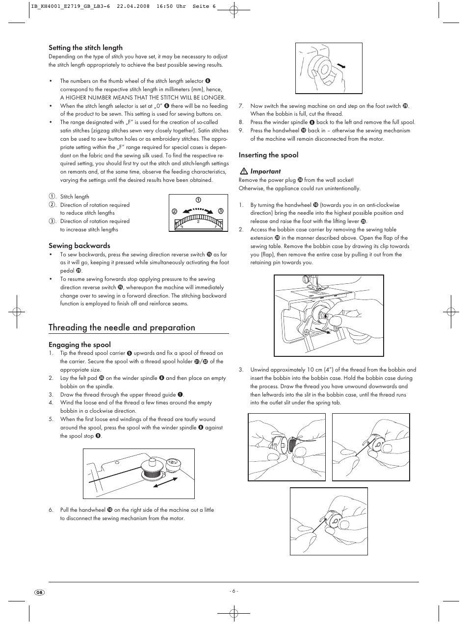 Threading the needle and preparation | Kompernass KH 4001 User Manual | Page 8 / 20
