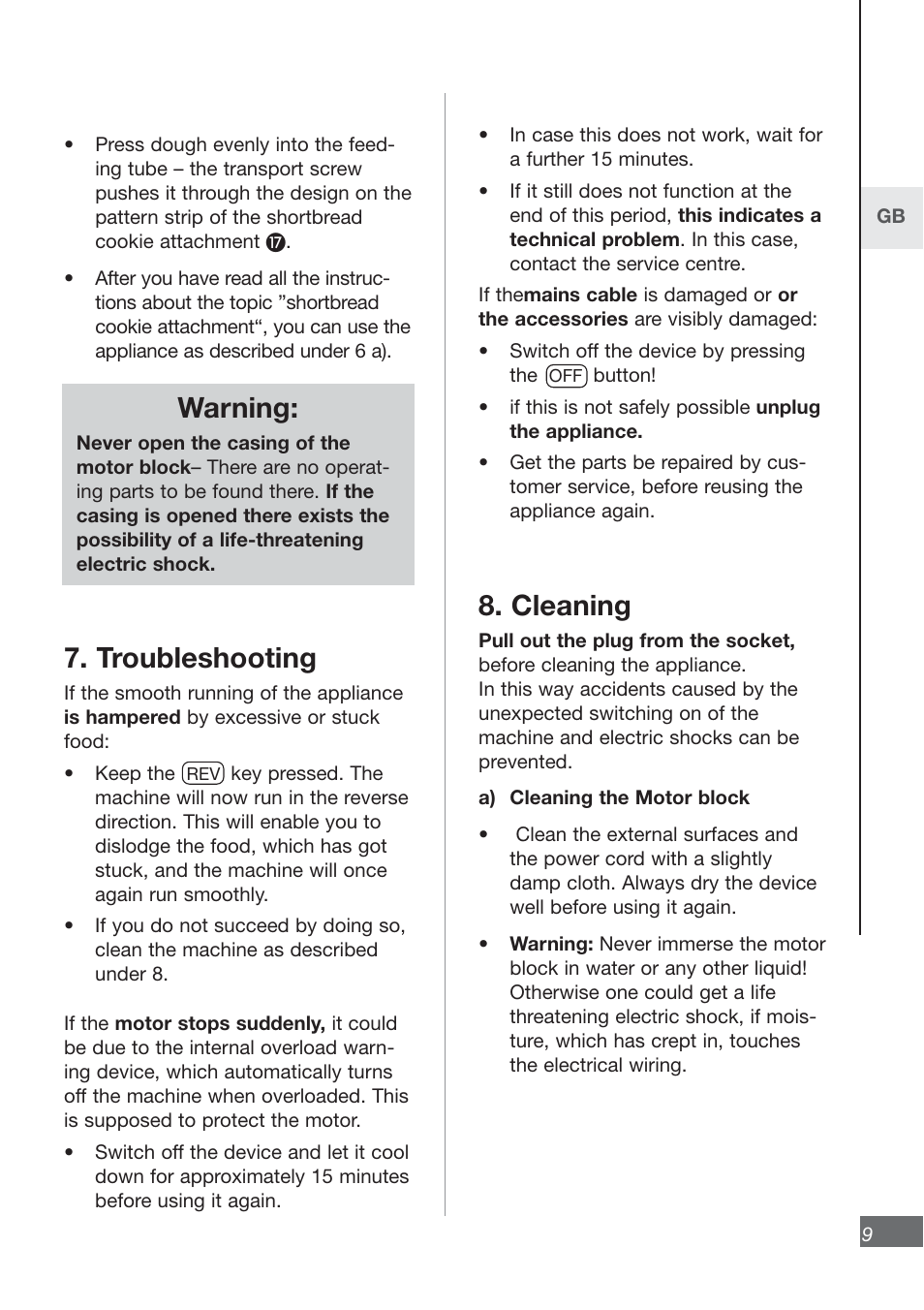 Warning, Troubleshooting, Cleaning | Kompernass KH 3460 User Manual | Page 11 / 12