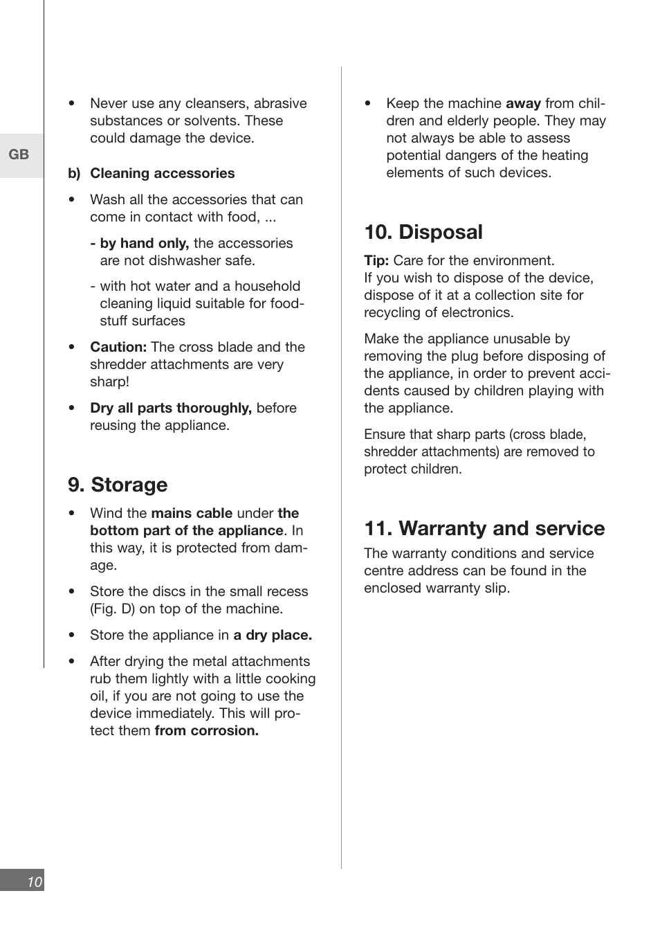 Storage, Disposal, Warranty and service | Kompernass KH 3460 User Manual | Page 12 / 12