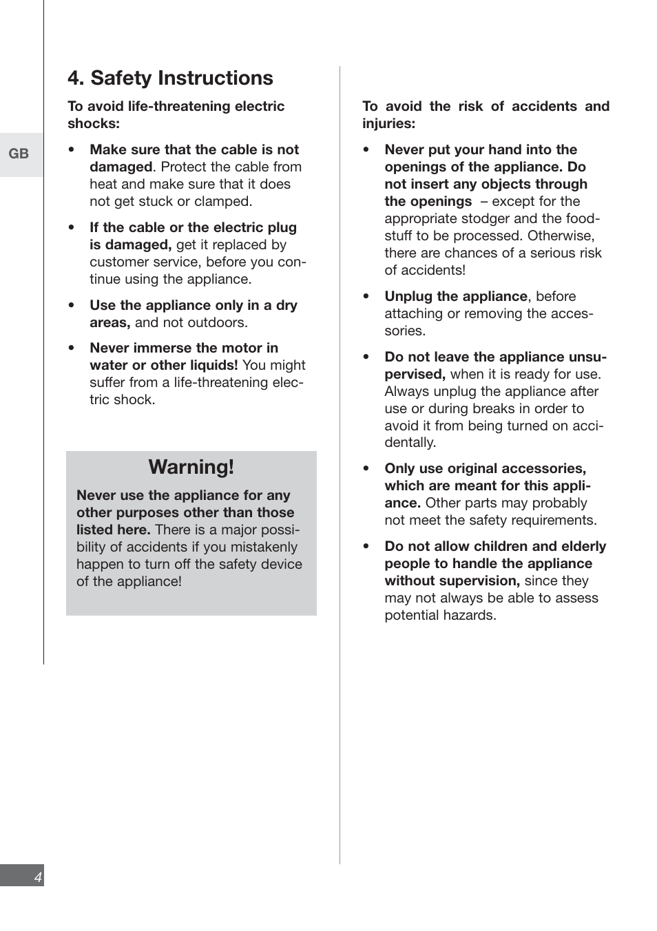 Safety instructions, Warning | Kompernass KH 3460 User Manual | Page 6 / 12
