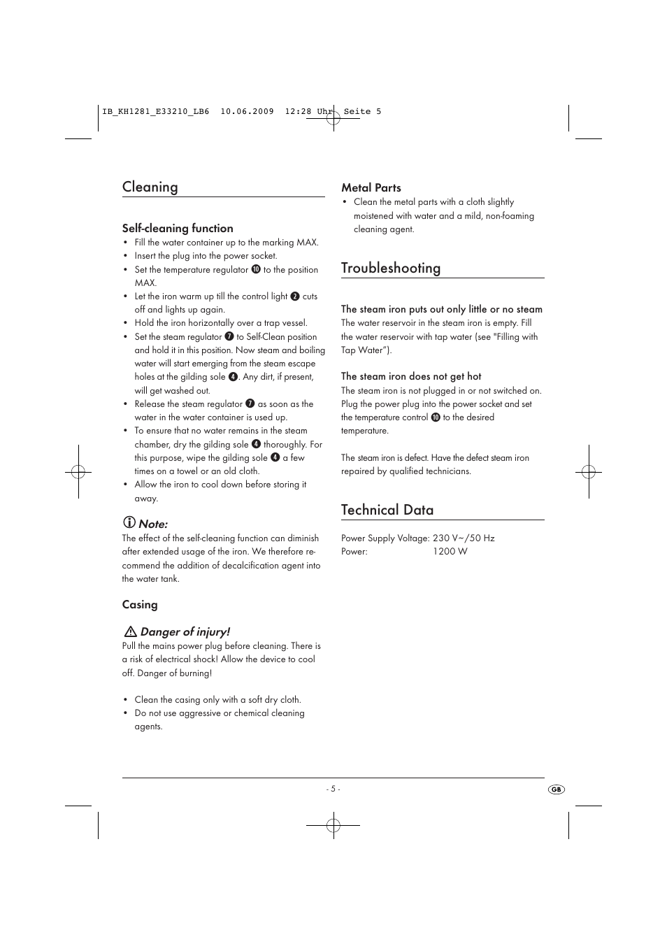 Cleaning, Troubleshooting, Technical data | Kompernass SILVERCREST KH 1281 User Manual | Page 7 / 8