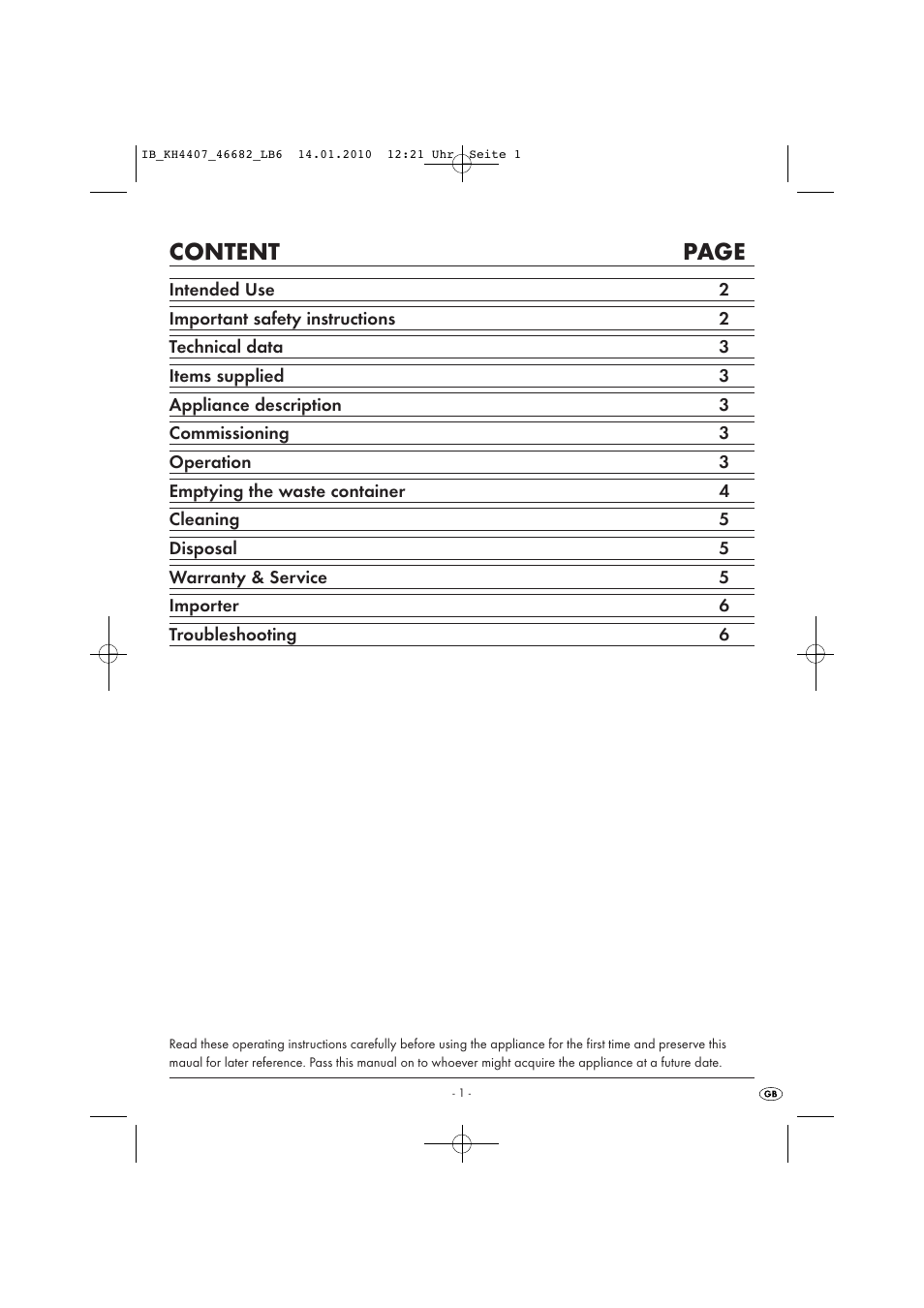 Content page | Kompernass KH4407 User Manual | Page 3 / 8