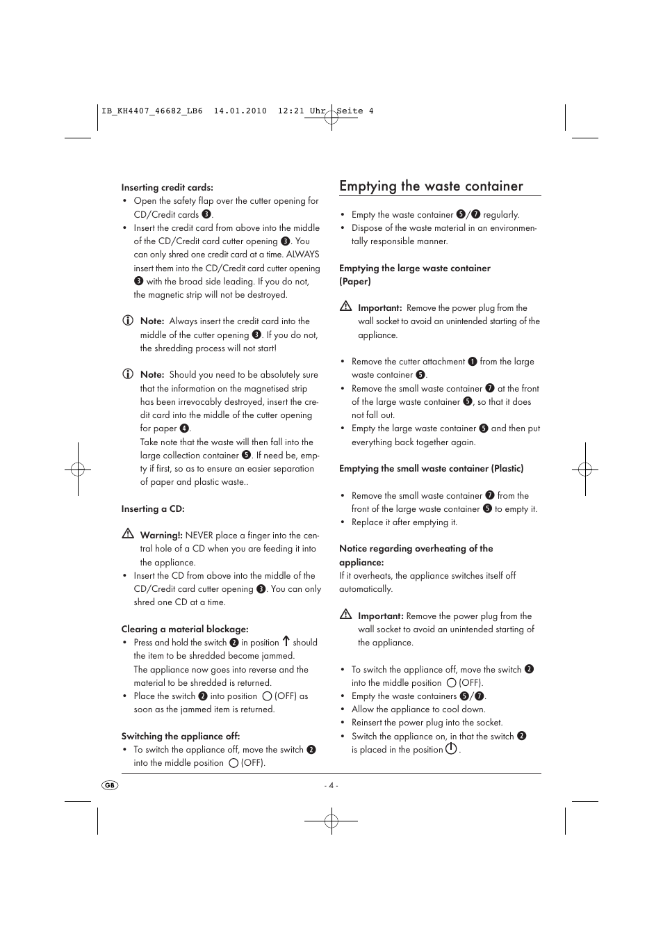 Emptying the waste container | Kompernass KH4407 User Manual | Page 6 / 8