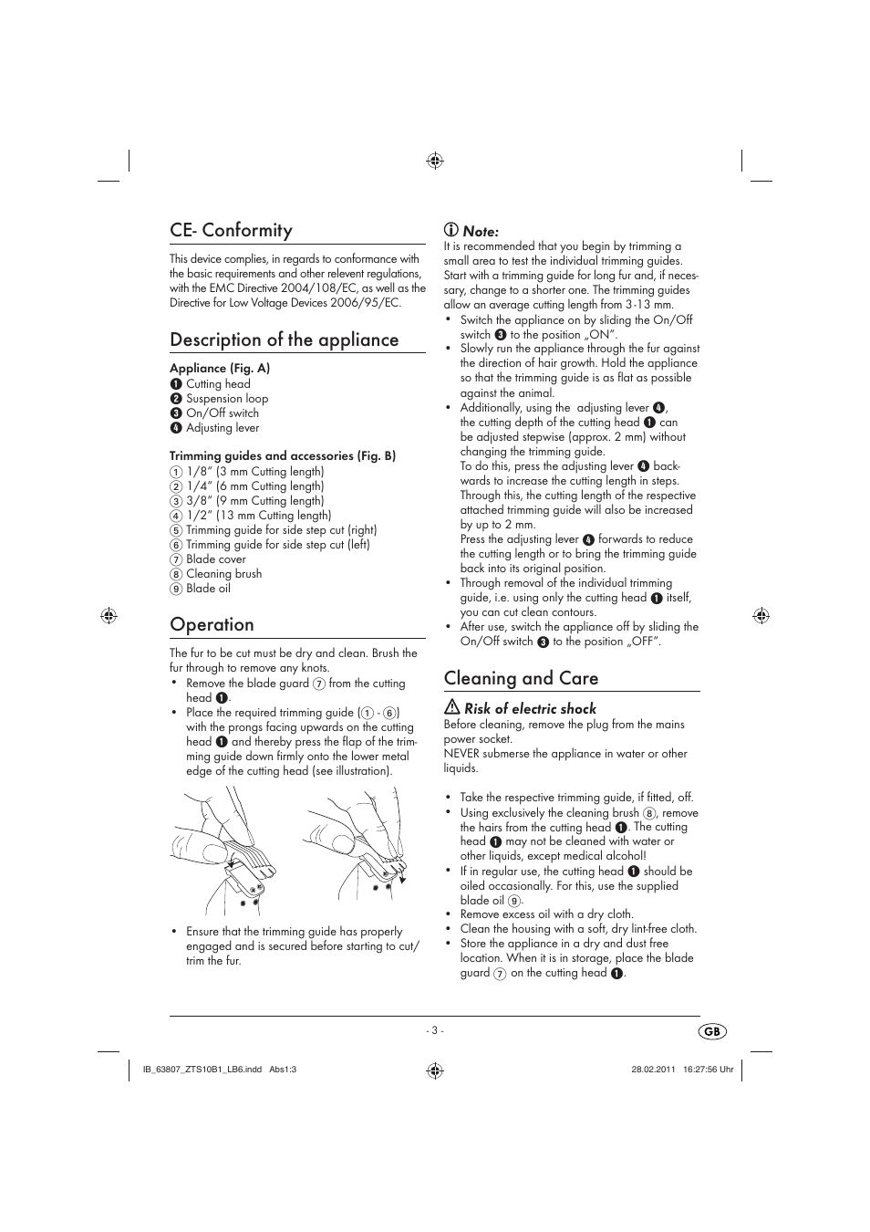 Ce- conformity, Description of the appliance, Operation | Cleaning and care | Kompernass ZTS 10 B16 User Manual | Page 5 / 6