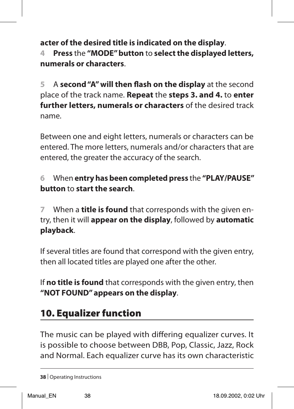 Equalizer function | Kompernass KH 2257 User Manual | Page 40 / 52