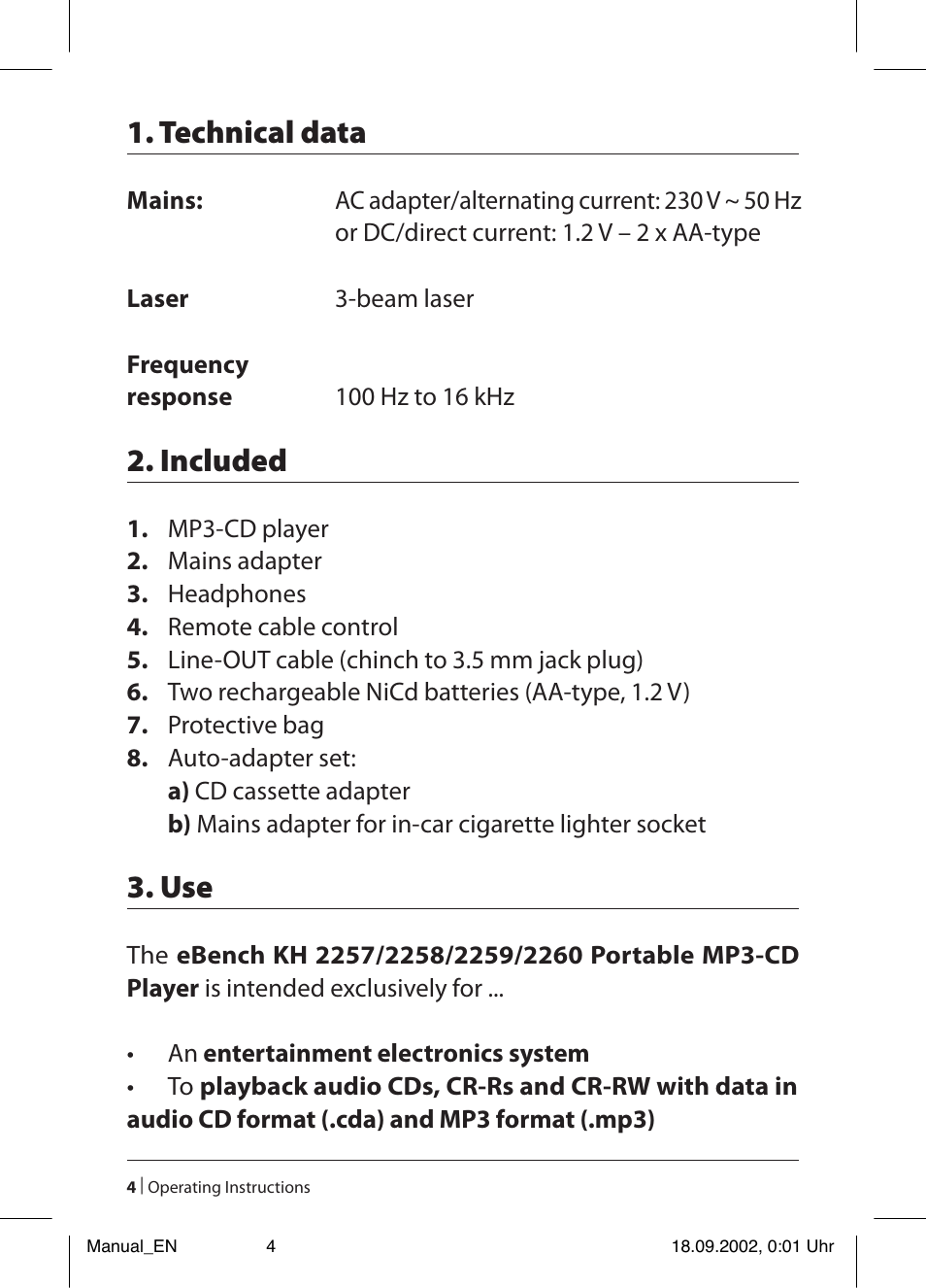 Technical data, Included | Kompernass KH 2257 User Manual | Page 6 / 52