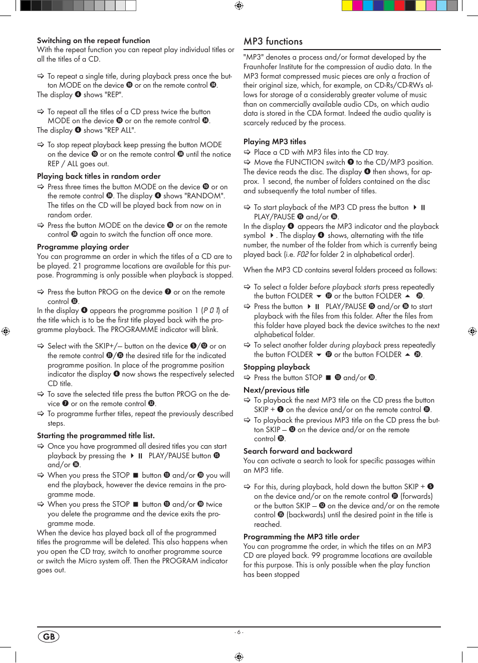 Mp3 functions | Kompernass KH 2309 User Manual | Page 8 / 10