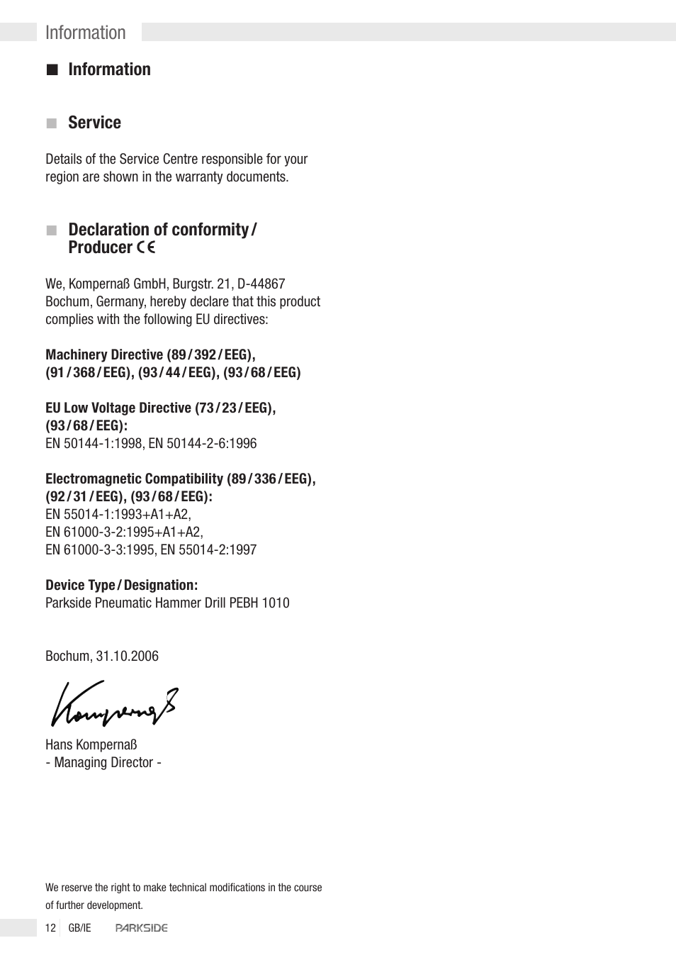 Information | Kompernass PEBH 1010 User Manual | Page 10 / 10