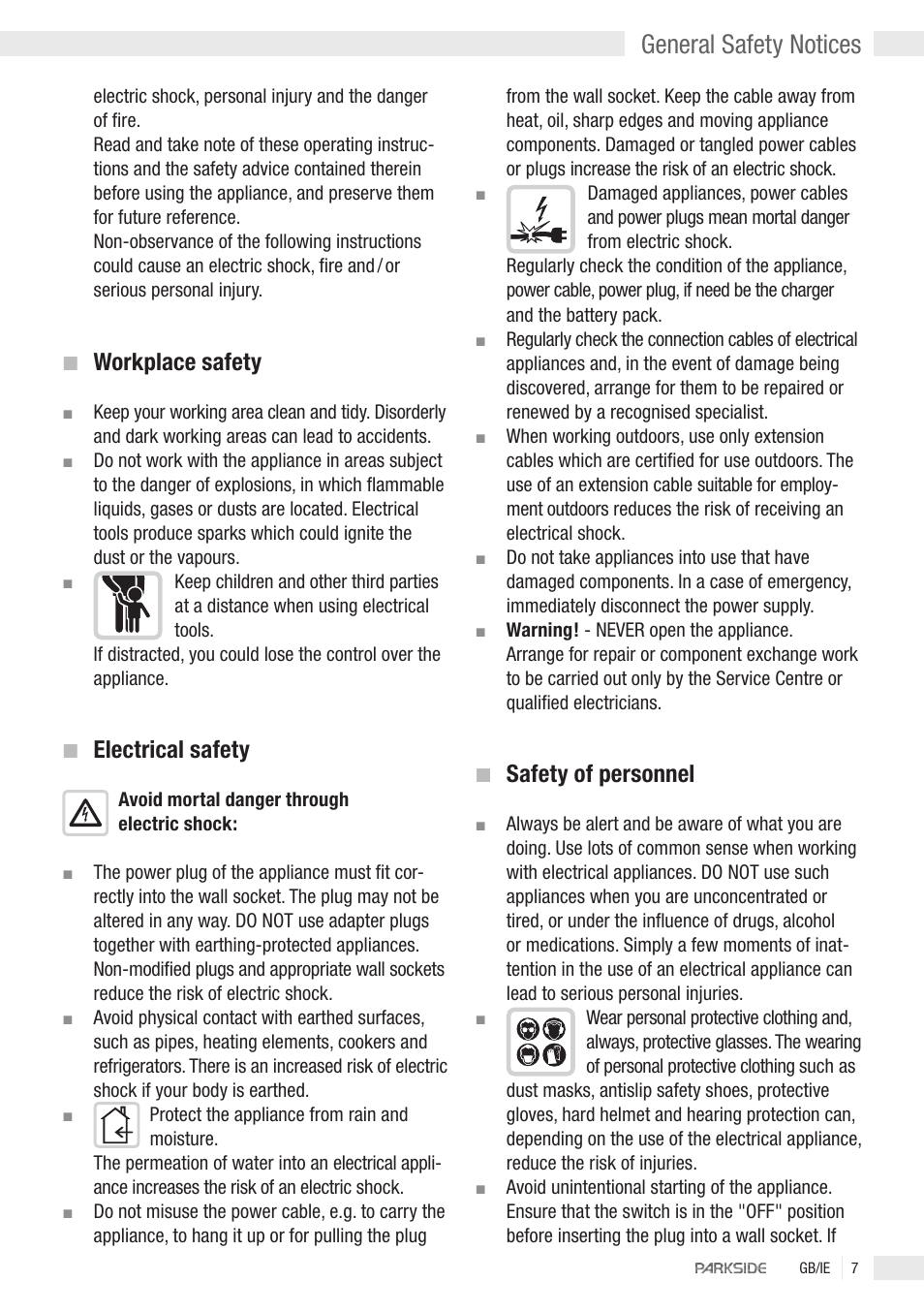 General safety notices, Workplace safety, Electrical safety | Safety of personnel | Kompernass PEBH 1010 User Manual | Page 5 / 10