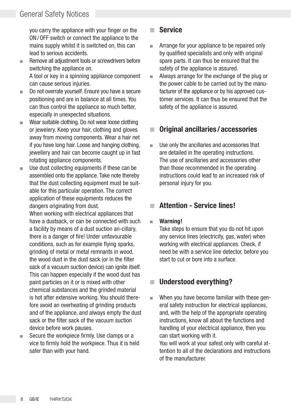 General safety notices, Service, Original ancillaries / accessories | Attention - service lines, Understood everything | Kompernass PEBH 1010 User Manual | Page 6 / 10