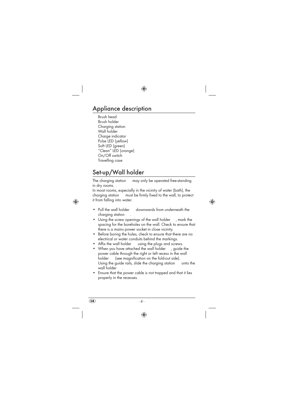 Appliance description, Set-up/wall holder | Kompernass KH123 User Manual | Page 6 / 14