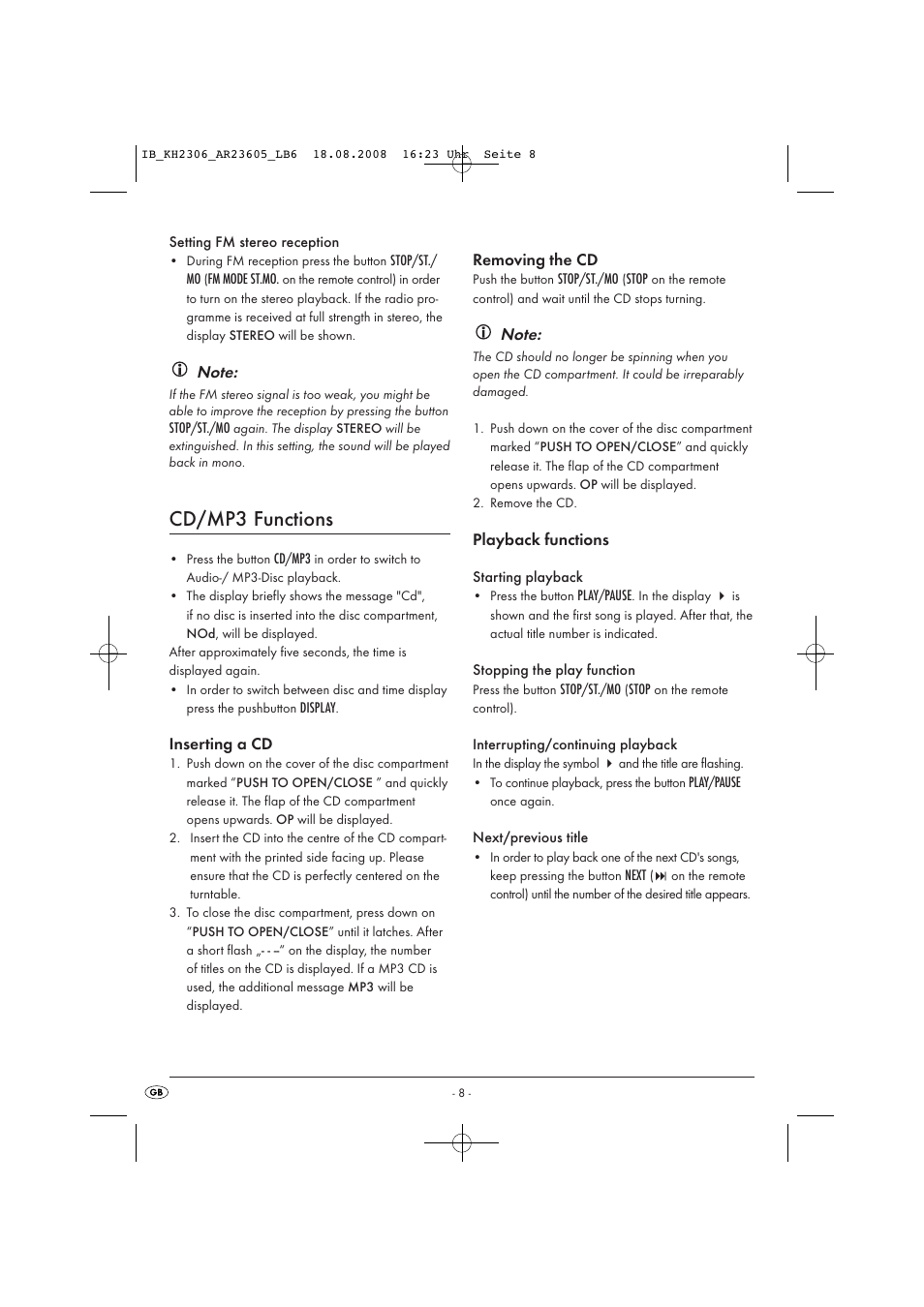 Cd/mp3 functions | Kompernass KH 2306 User Manual | Page 10 / 16