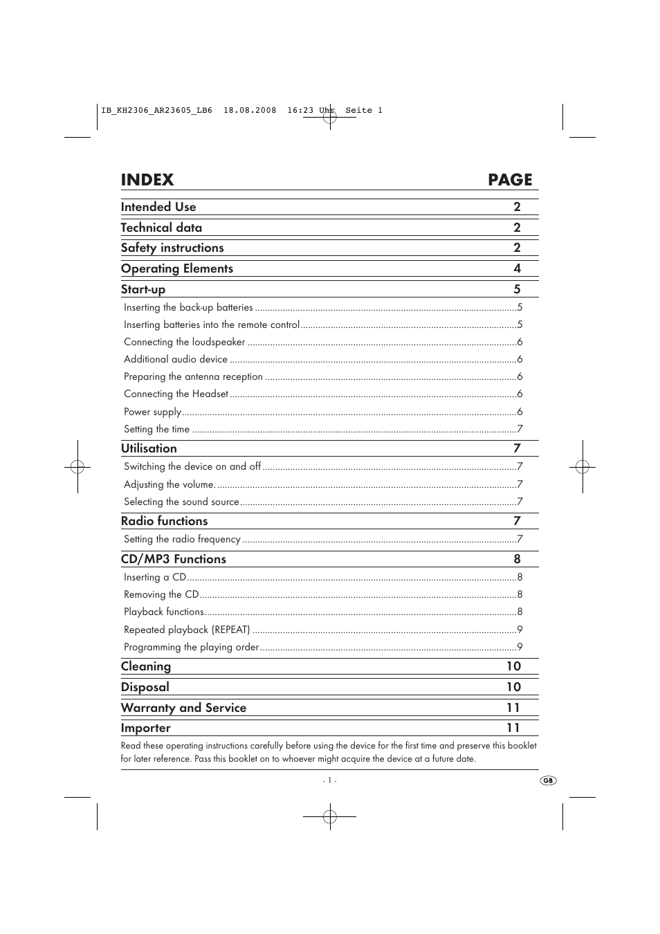 Index page | Kompernass KH 2306 User Manual | Page 3 / 16