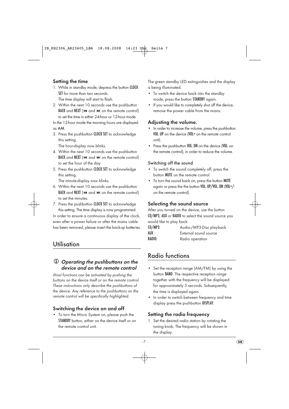 Utilisation, Radio functions | Kompernass KH 2306 User Manual | Page 9 / 16