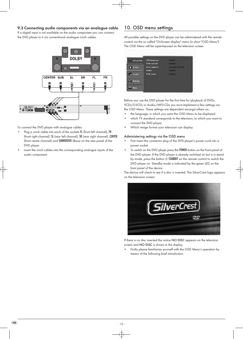 Osd menu settings | Kompernass KH 6518 User Manual | Page 10 / 29