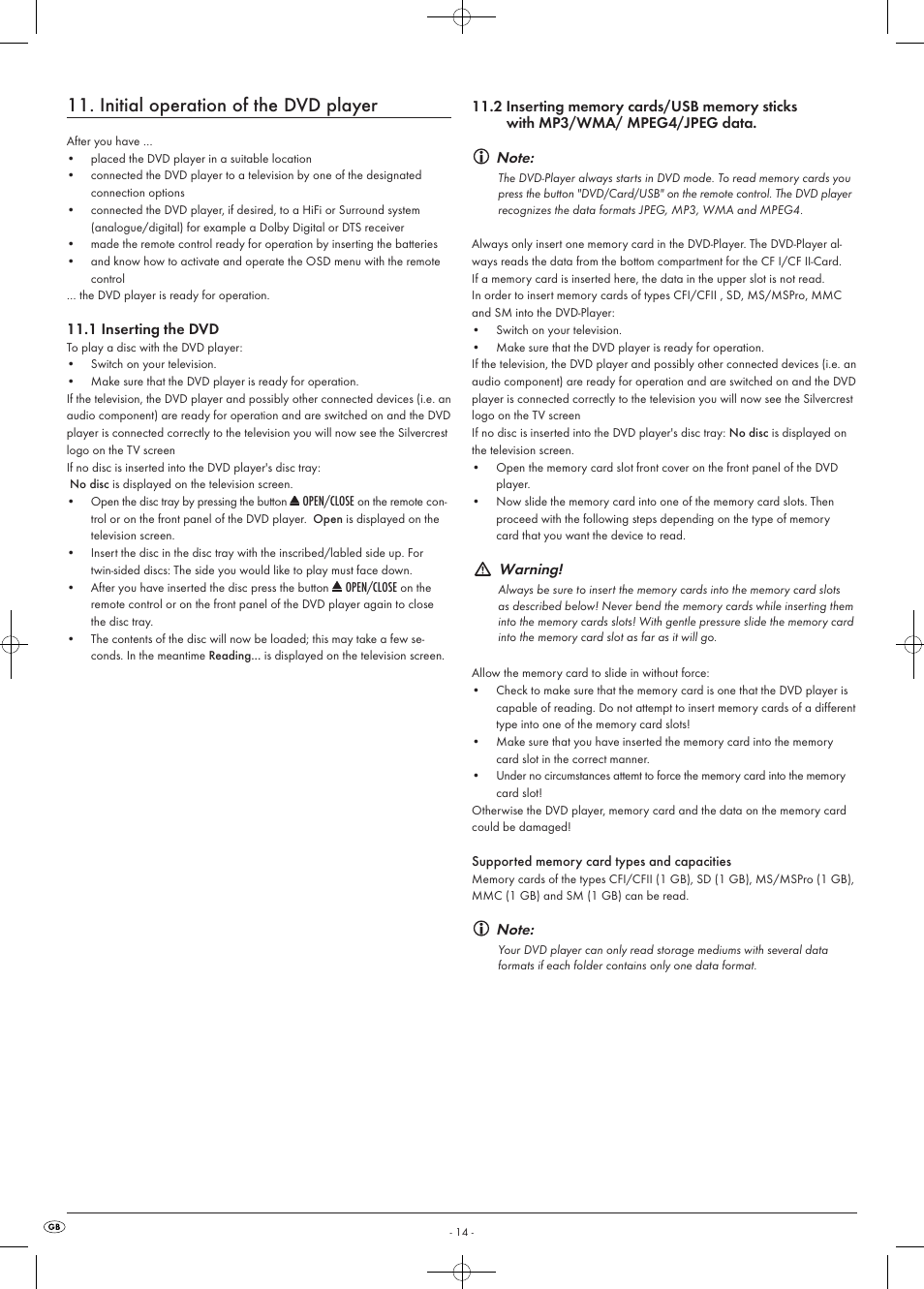 Initial operation of the dvd player | Kompernass KH 6518 User Manual | Page 14 / 29
