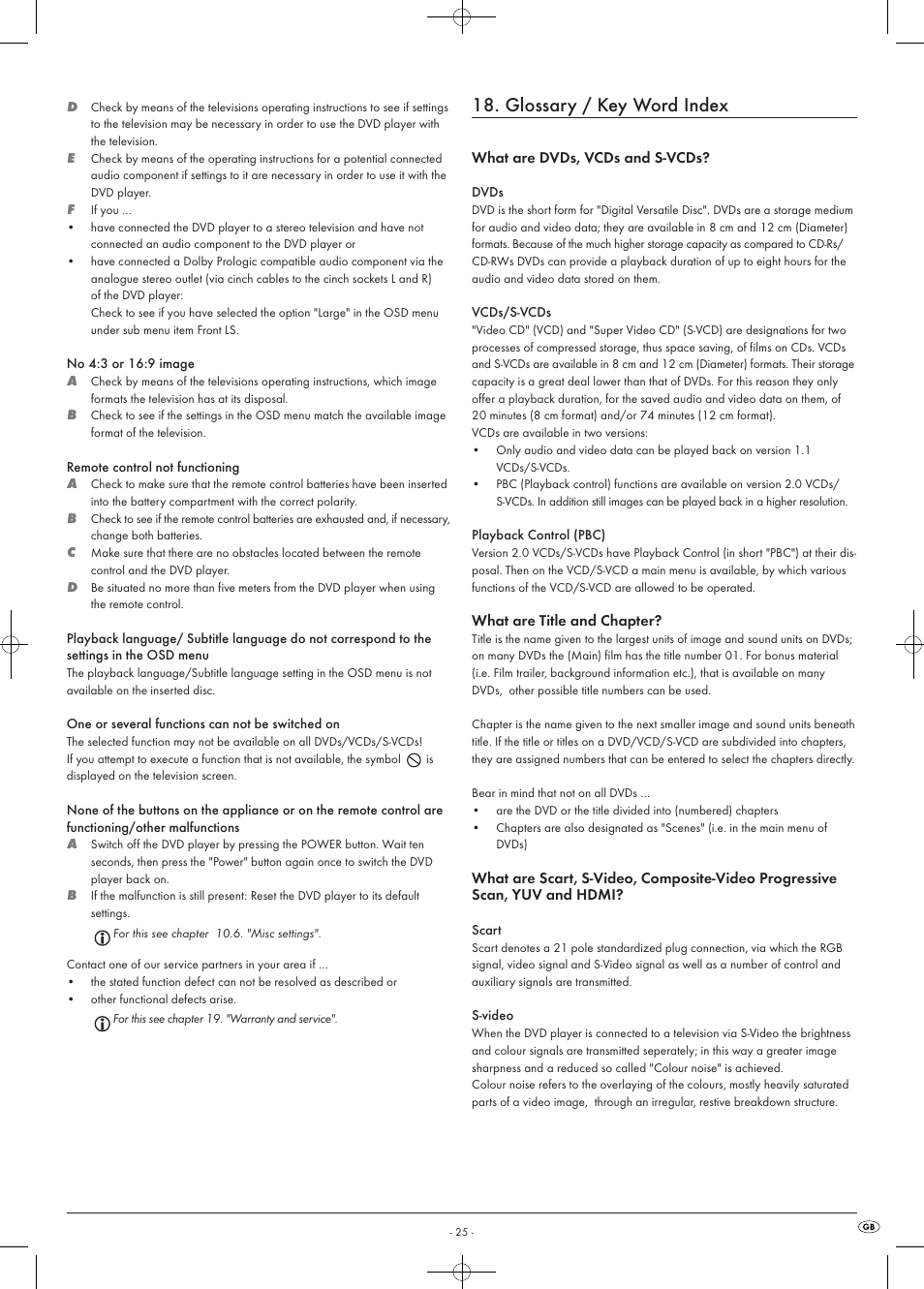 Glossary / key word index | Kompernass KH 6518 User Manual | Page 25 / 29