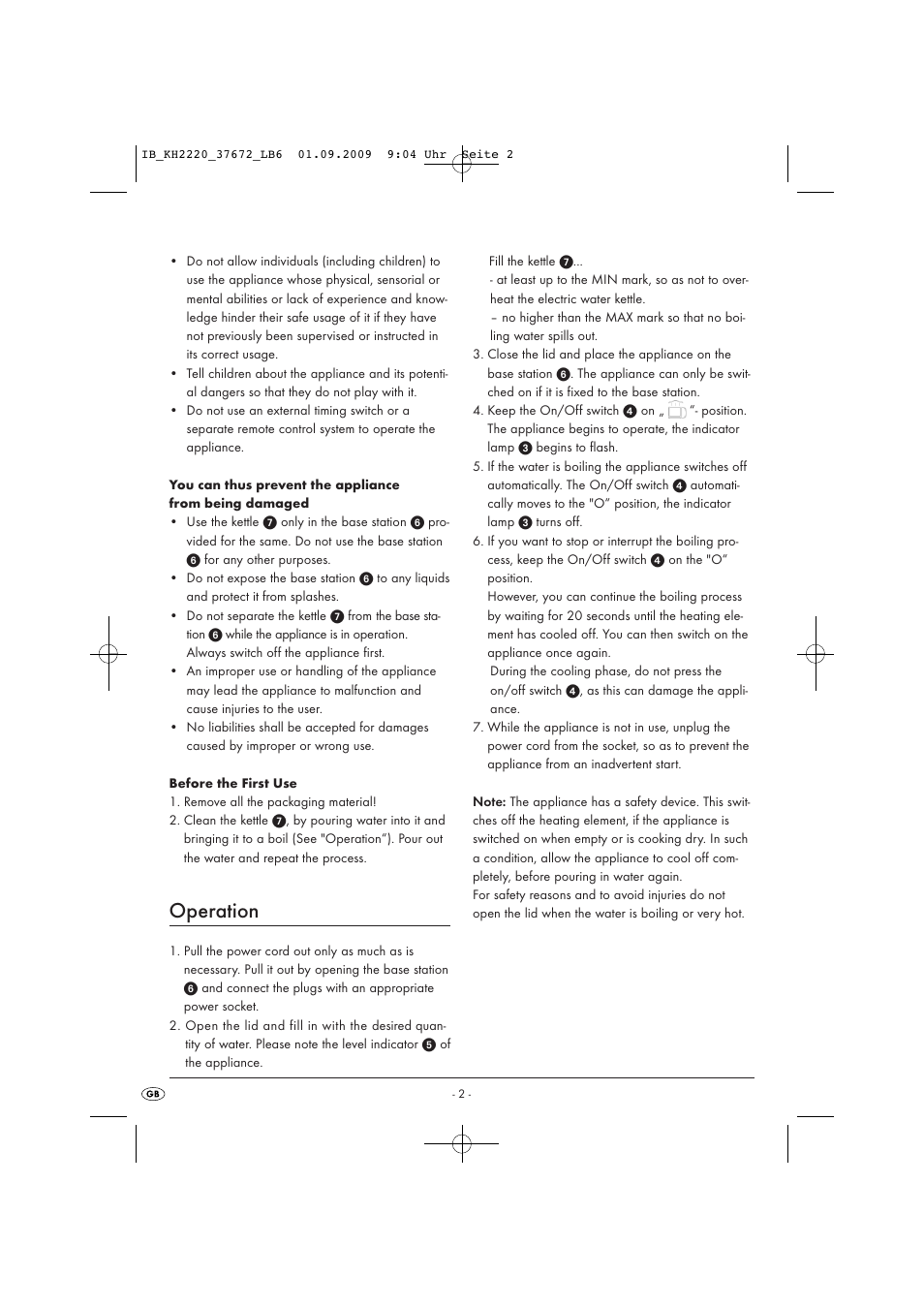 Operation | Kompernass KH 2220 User Manual | Page 4 / 5