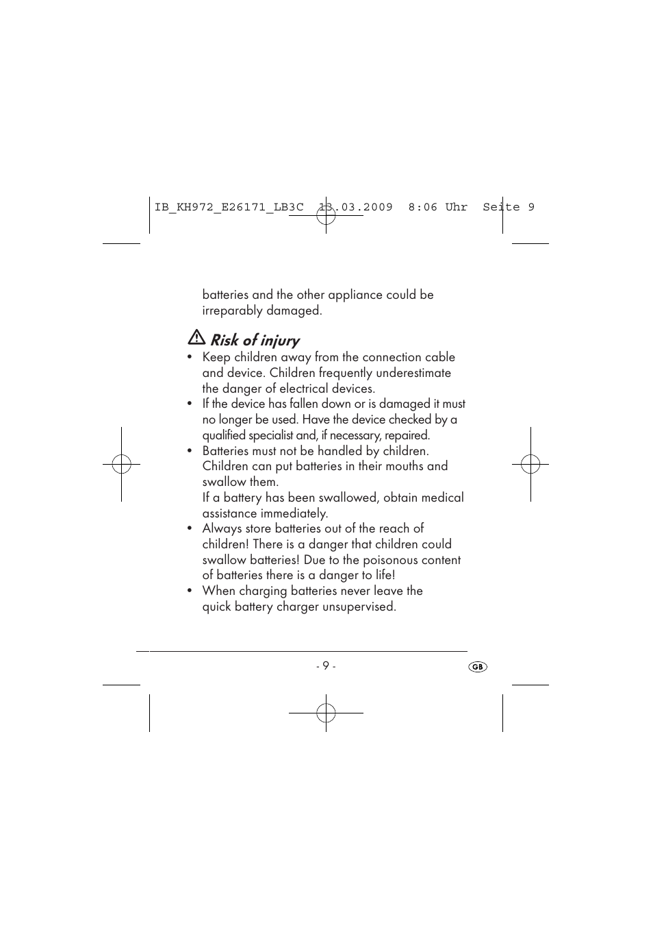 Risk of injury | Kompernass KH 972 User Manual | Page 11 / 58