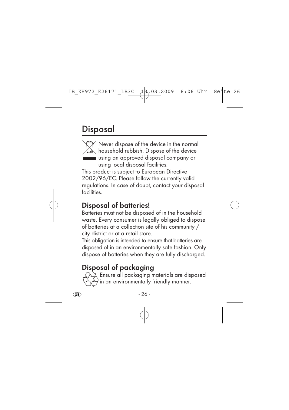 Disposal | Kompernass KH 972 User Manual | Page 28 / 58