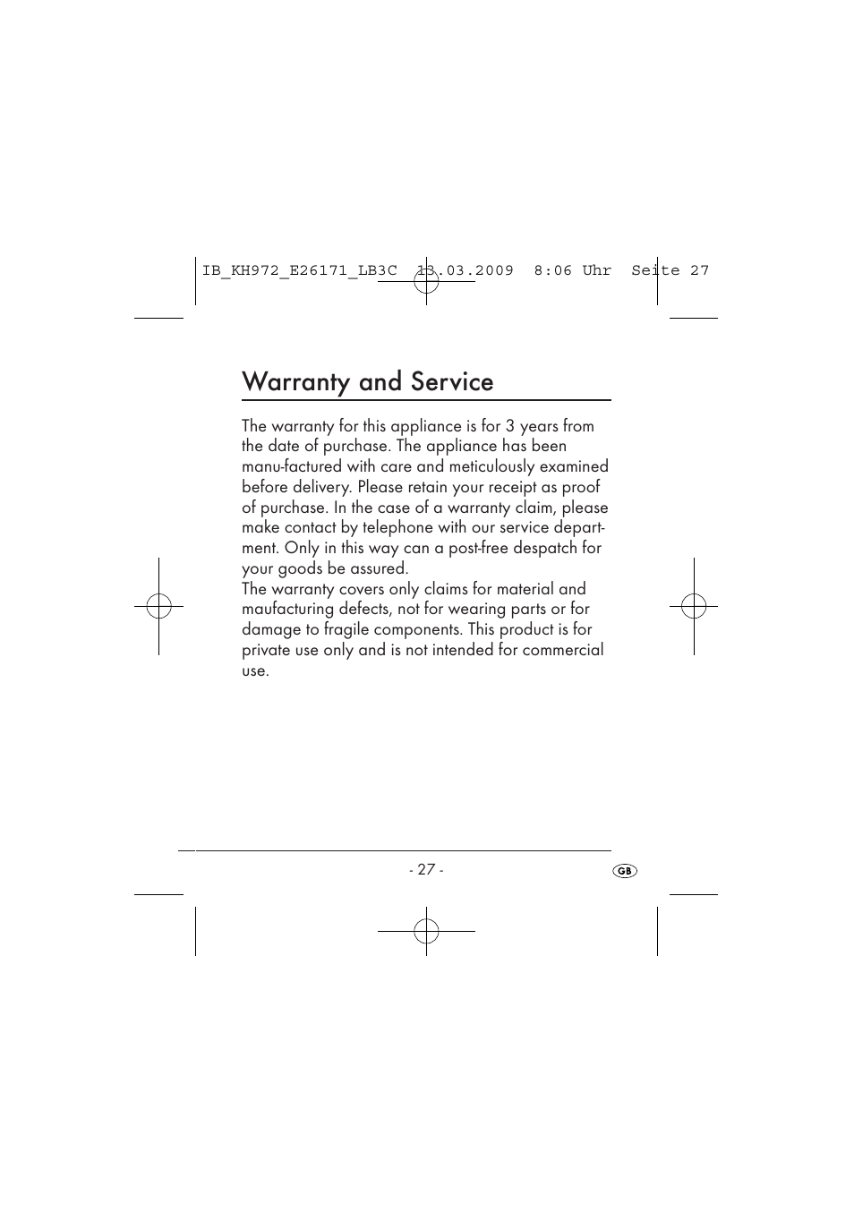 Warranty and service | Kompernass KH 972 User Manual | Page 29 / 58