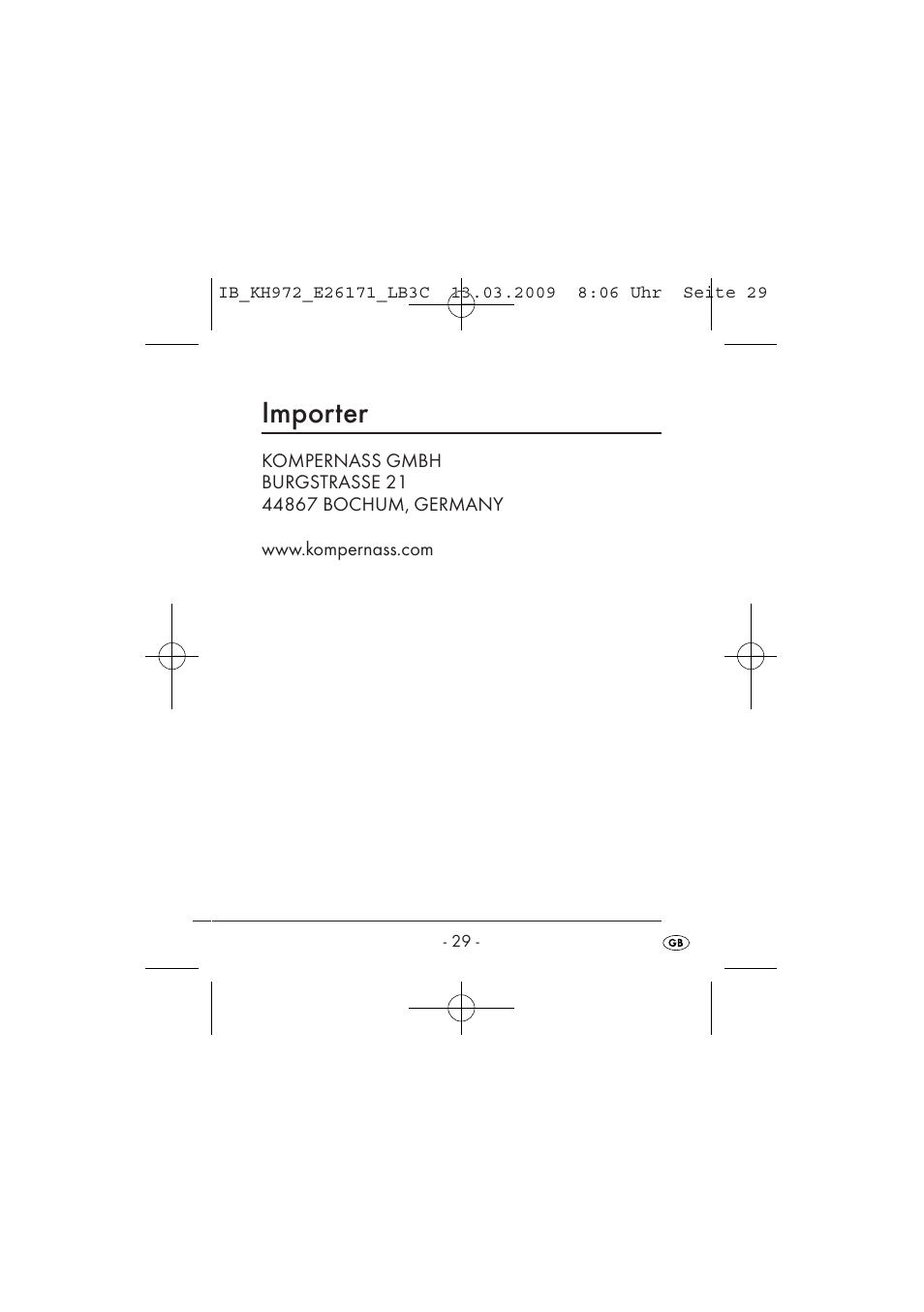 Importer | Kompernass KH 972 User Manual | Page 31 / 58