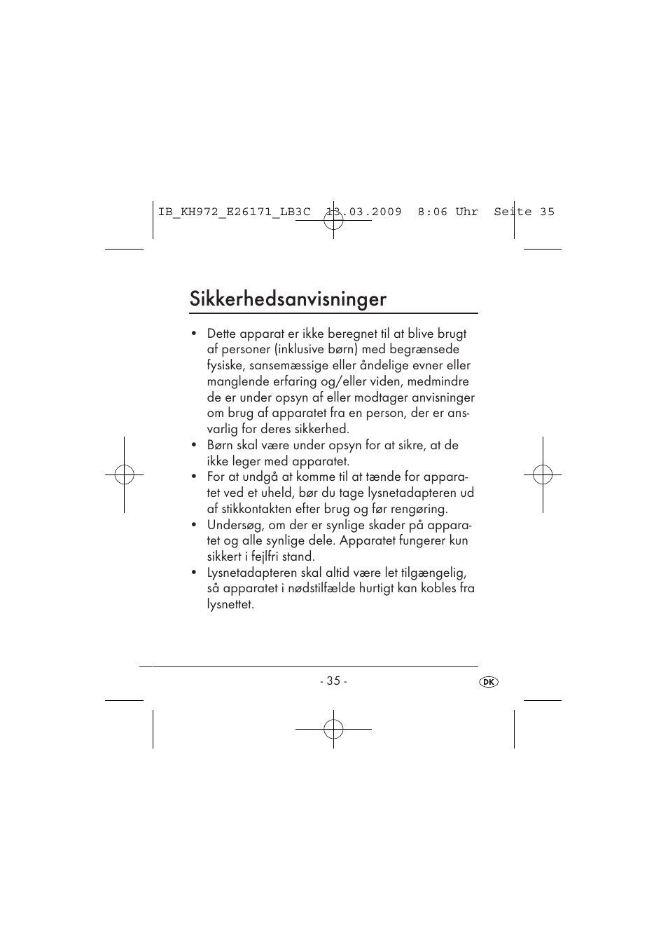 Sikkerhedsanvisninger | Kompernass KH 972 User Manual | Page 37 / 58