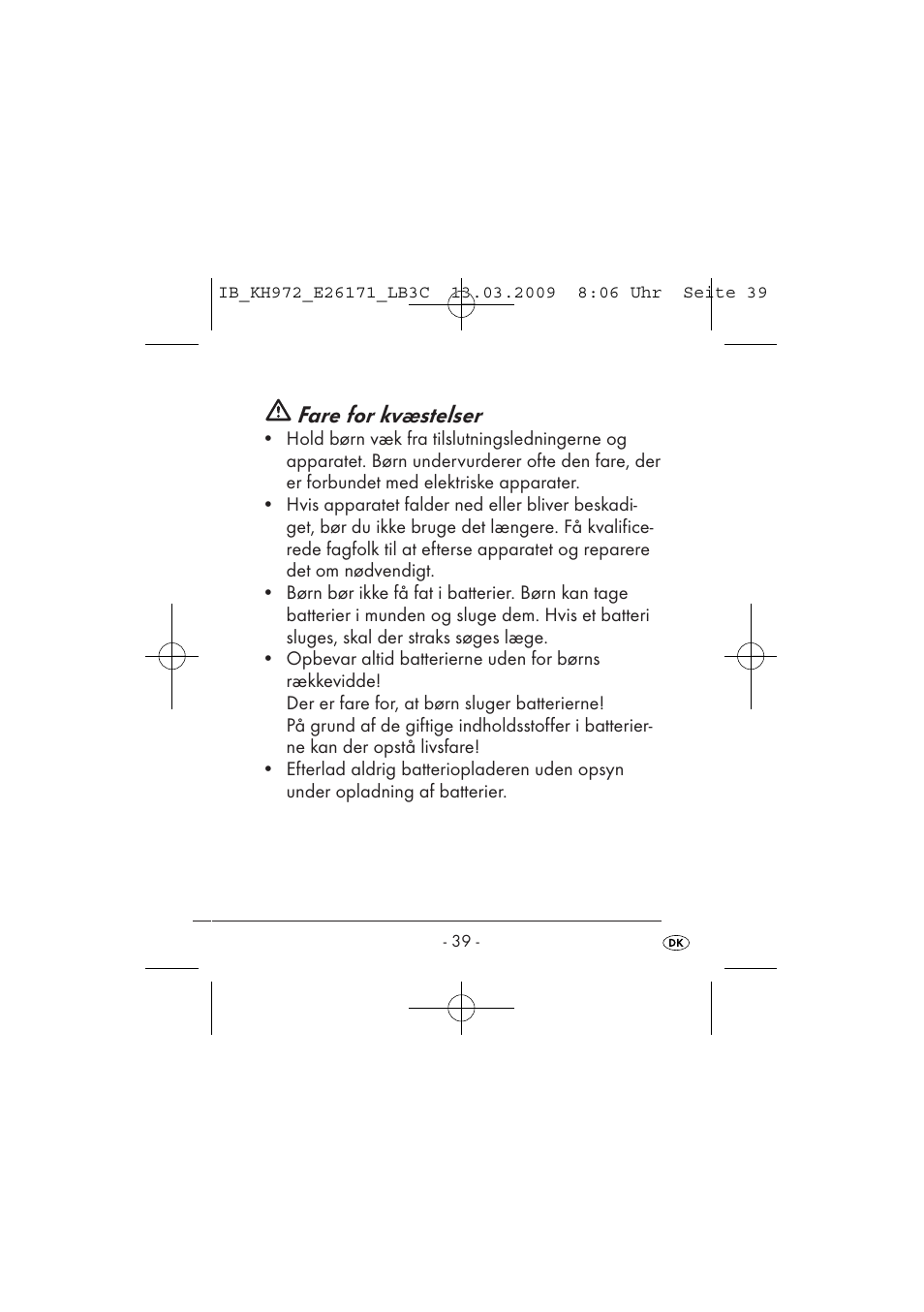 Fare for kvæstelser | Kompernass KH 972 User Manual | Page 41 / 58