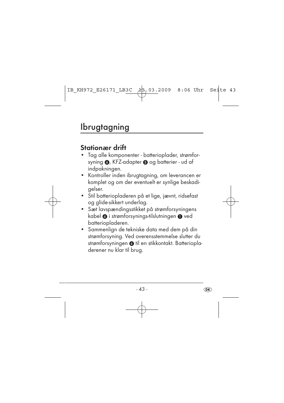 Ibrugtagning, Stationær drift | Kompernass KH 972 User Manual | Page 45 / 58