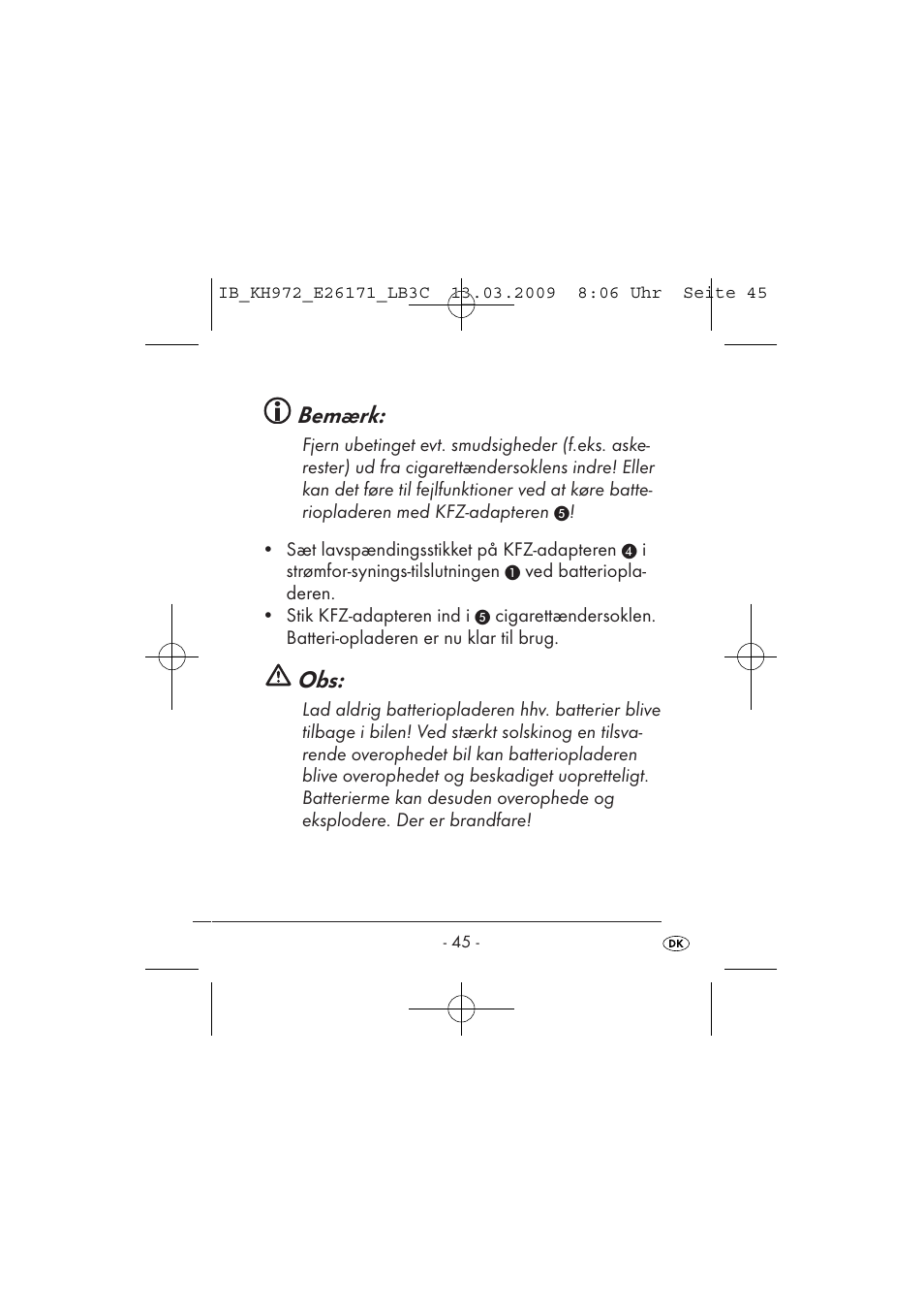 Bemærk | Kompernass KH 972 User Manual | Page 47 / 58