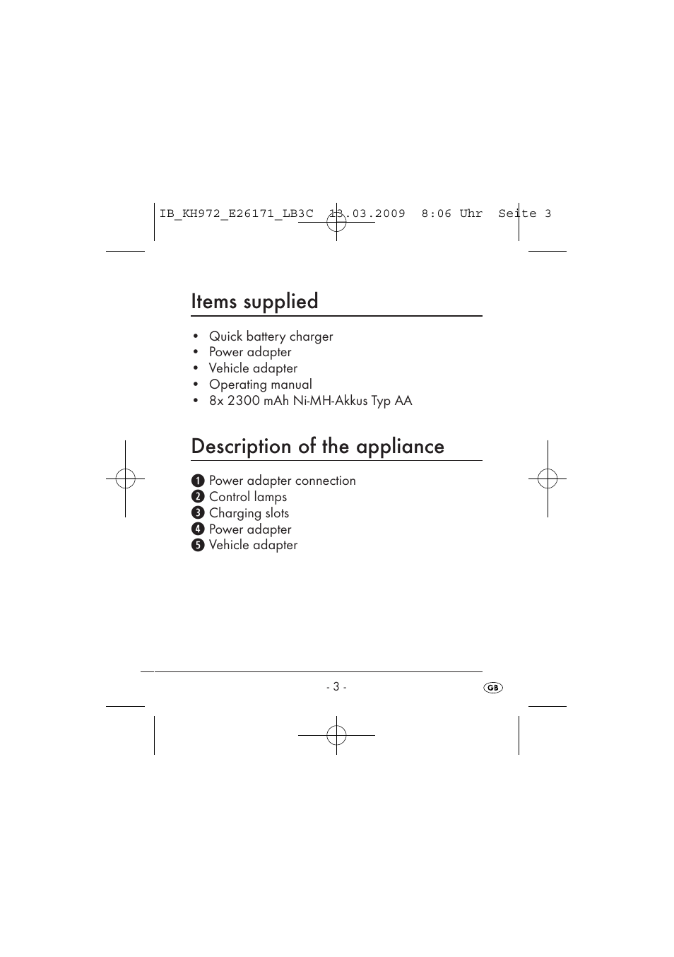 Items supplied, Description of the appliance | Kompernass KH 972 User Manual | Page 5 / 58