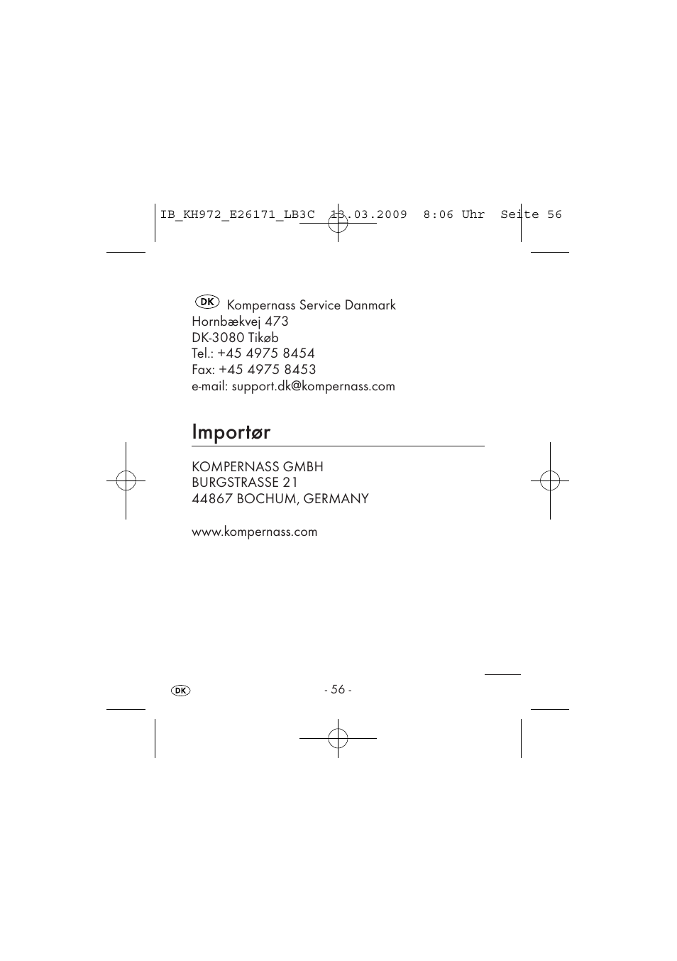 Importør | Kompernass KH 972 User Manual | Page 58 / 58
