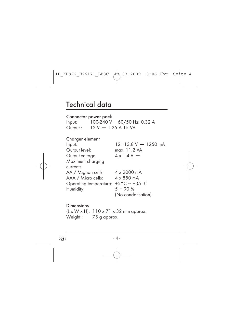 Technical data | Kompernass KH 972 User Manual | Page 6 / 58