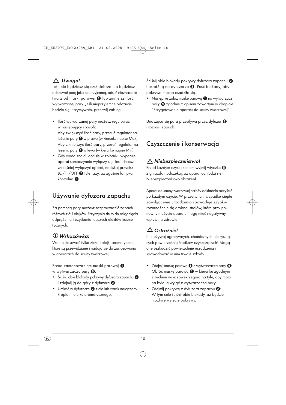 Używanie dyfuzora zapachu, Czyszczenie i konserwacja | Kompernass KH 8070 User Manual | Page 12 / 50
