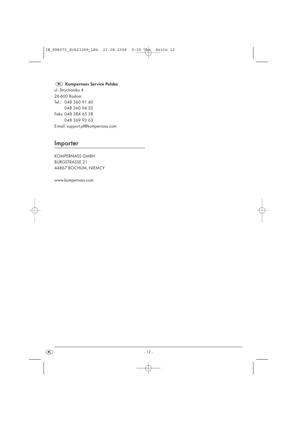 Importer | Kompernass KH 8070 User Manual | Page 14 / 50