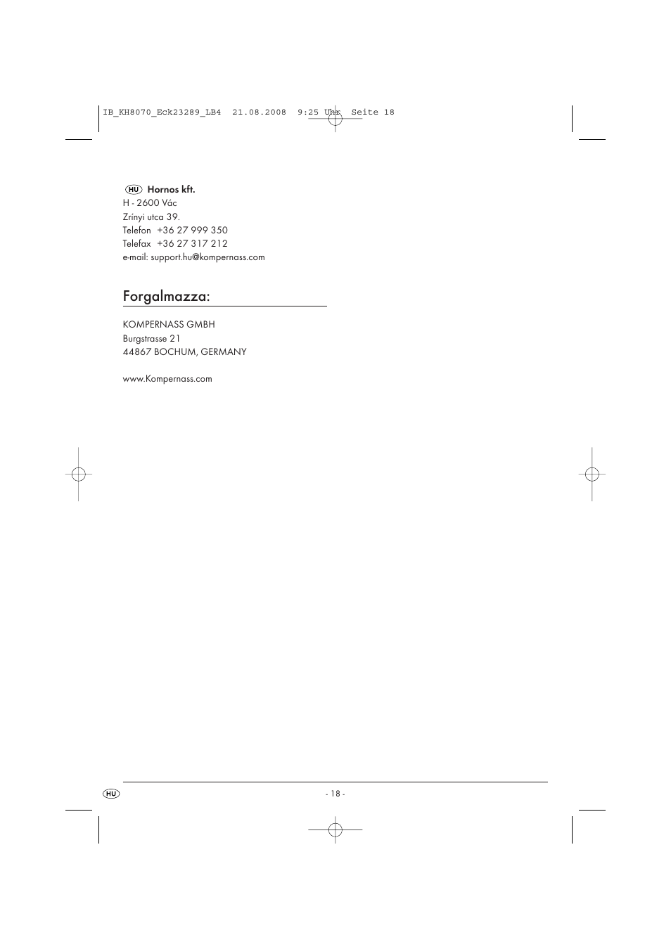 Forgalmazza | Kompernass KH 8070 User Manual | Page 20 / 50