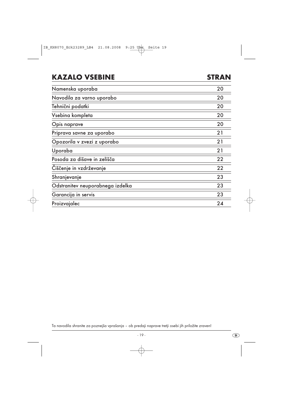 Kazalo vsebine stran | Kompernass KH 8070 User Manual | Page 21 / 50