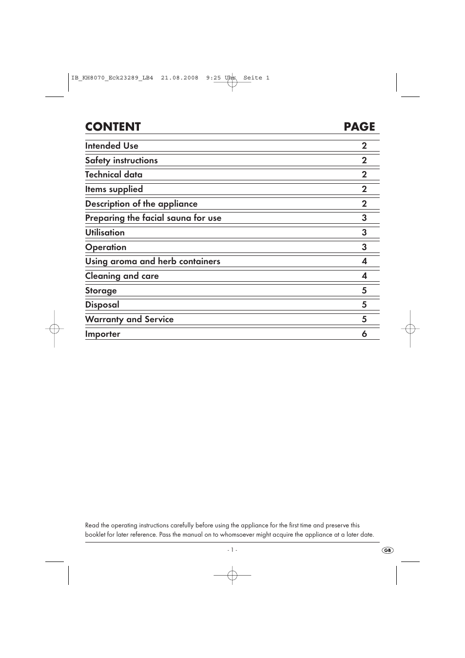 Content page | Kompernass KH 8070 User Manual | Page 3 / 50