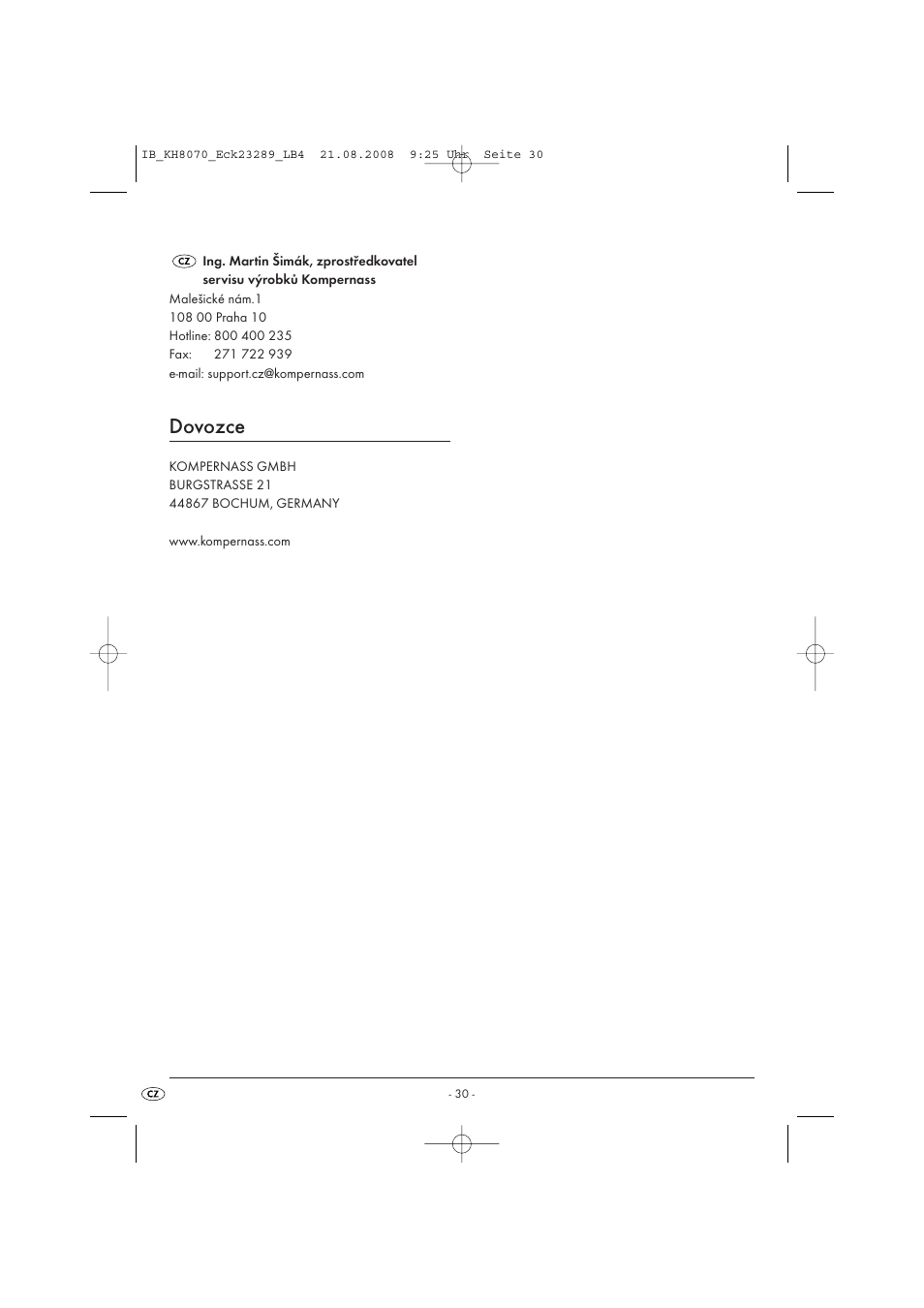Dovozce | Kompernass KH 8070 User Manual | Page 32 / 50