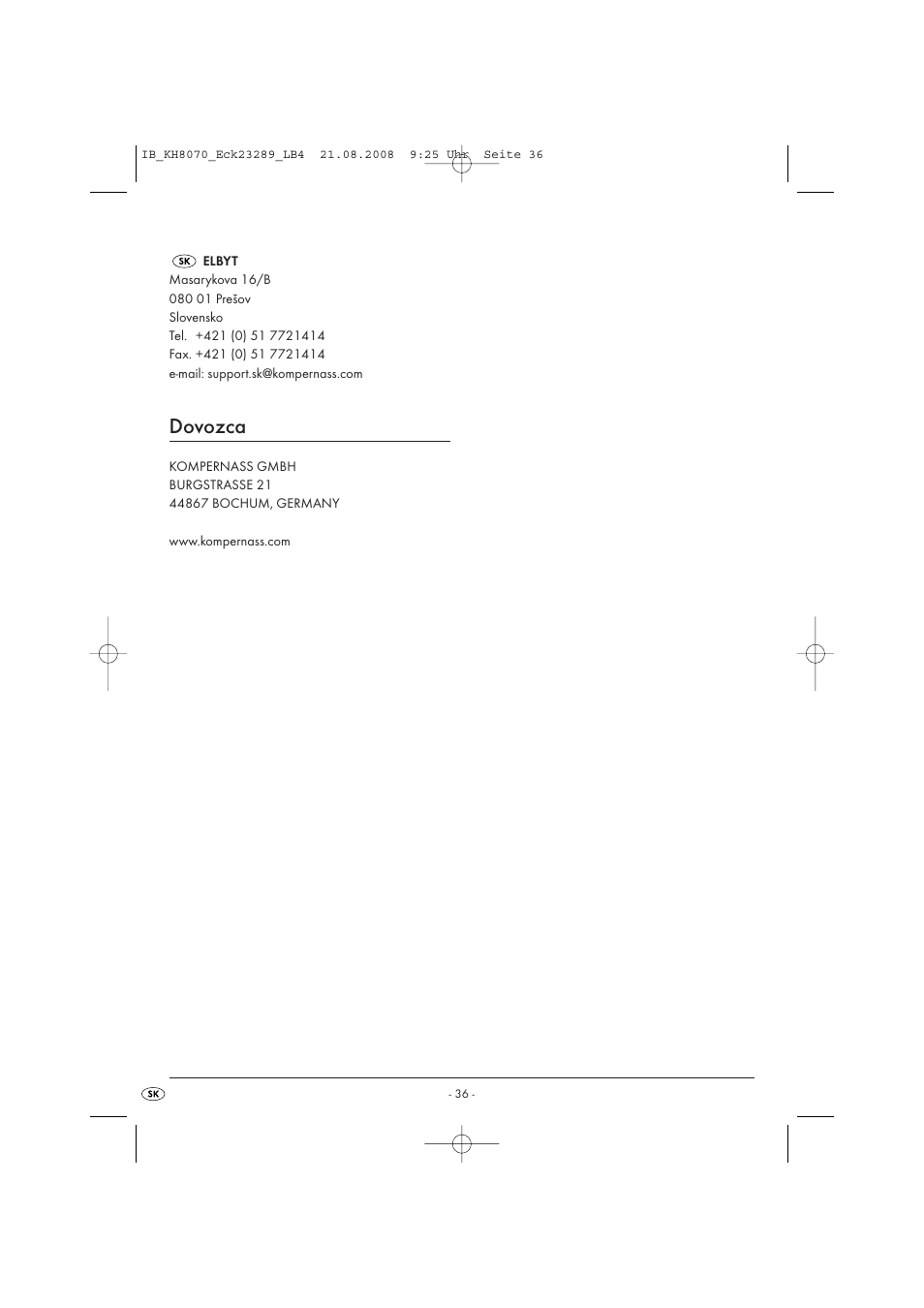 Dovozca | Kompernass KH 8070 User Manual | Page 38 / 50
