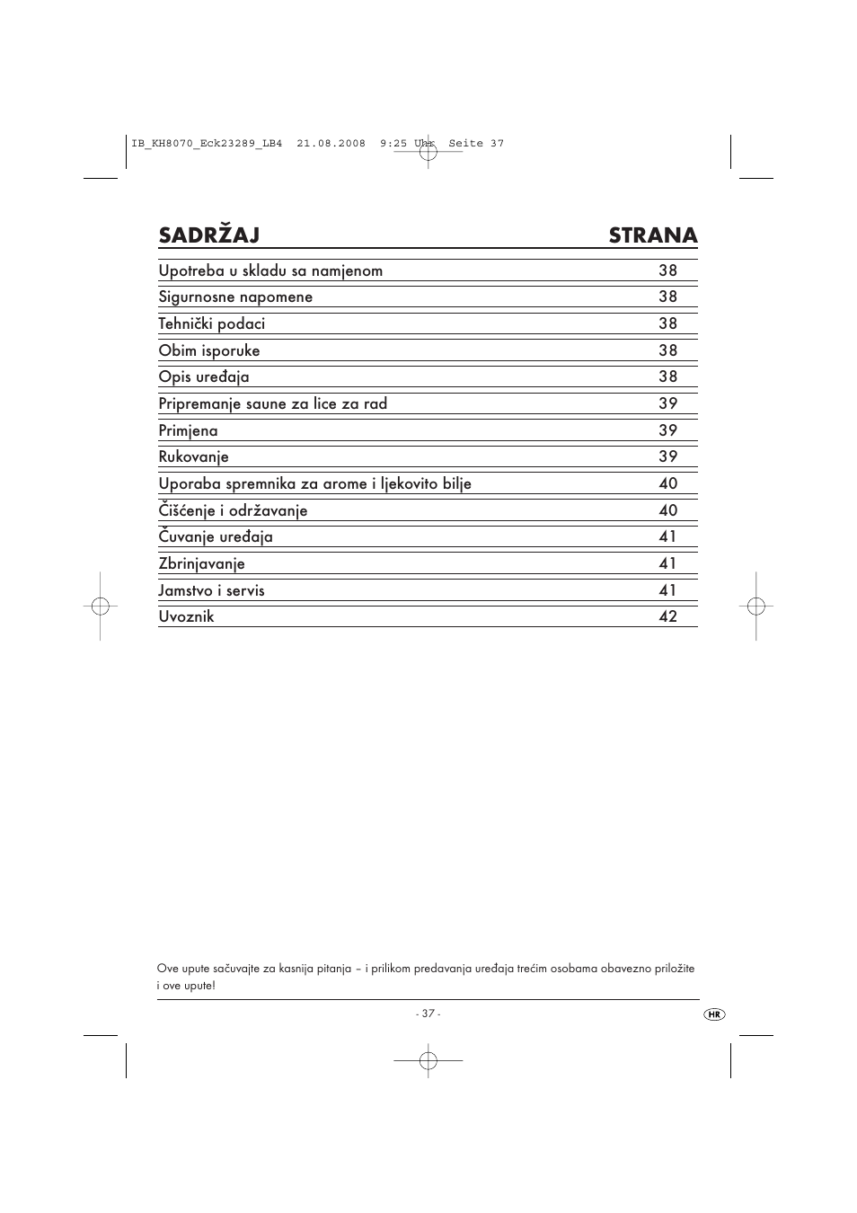 Sadržaj strana | Kompernass KH 8070 User Manual | Page 39 / 50