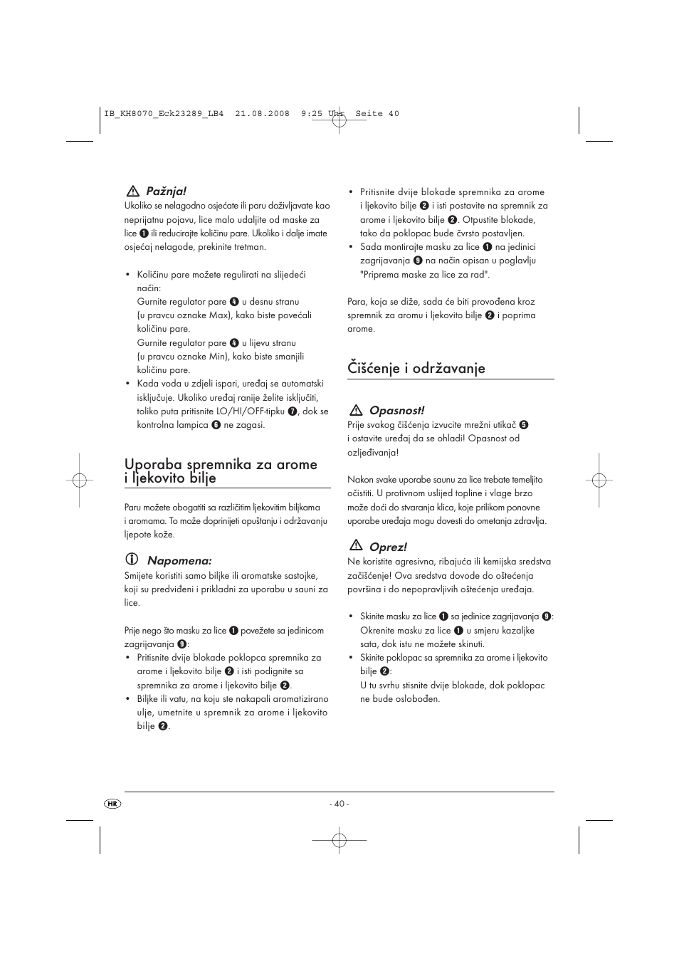 Uporaba spremnika za arome i ljekovito bilje, Čišćenje i održavanje | Kompernass KH 8070 User Manual | Page 42 / 50