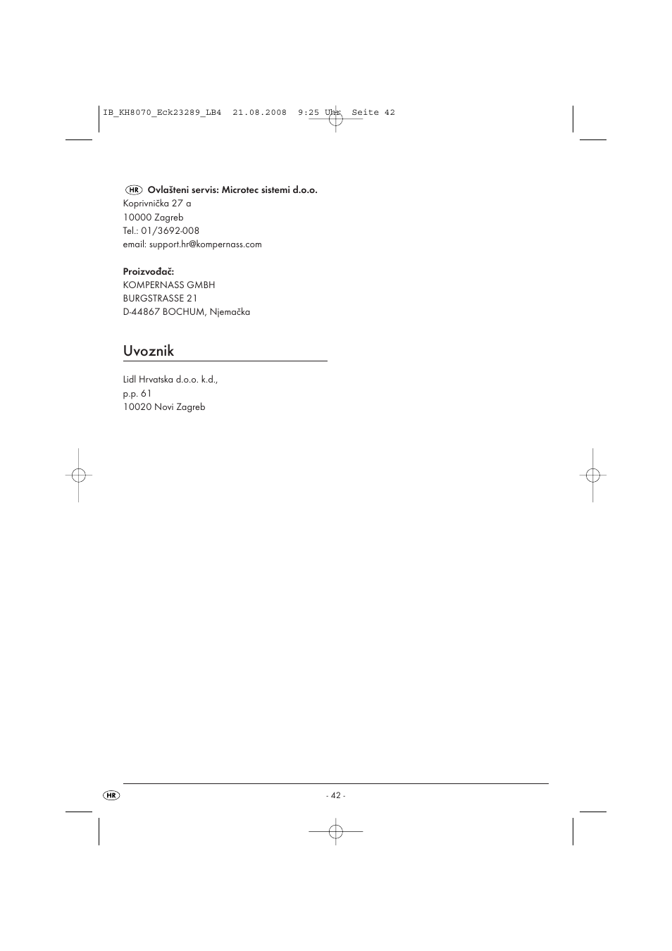 Uvoznik | Kompernass KH 8070 User Manual | Page 44 / 50