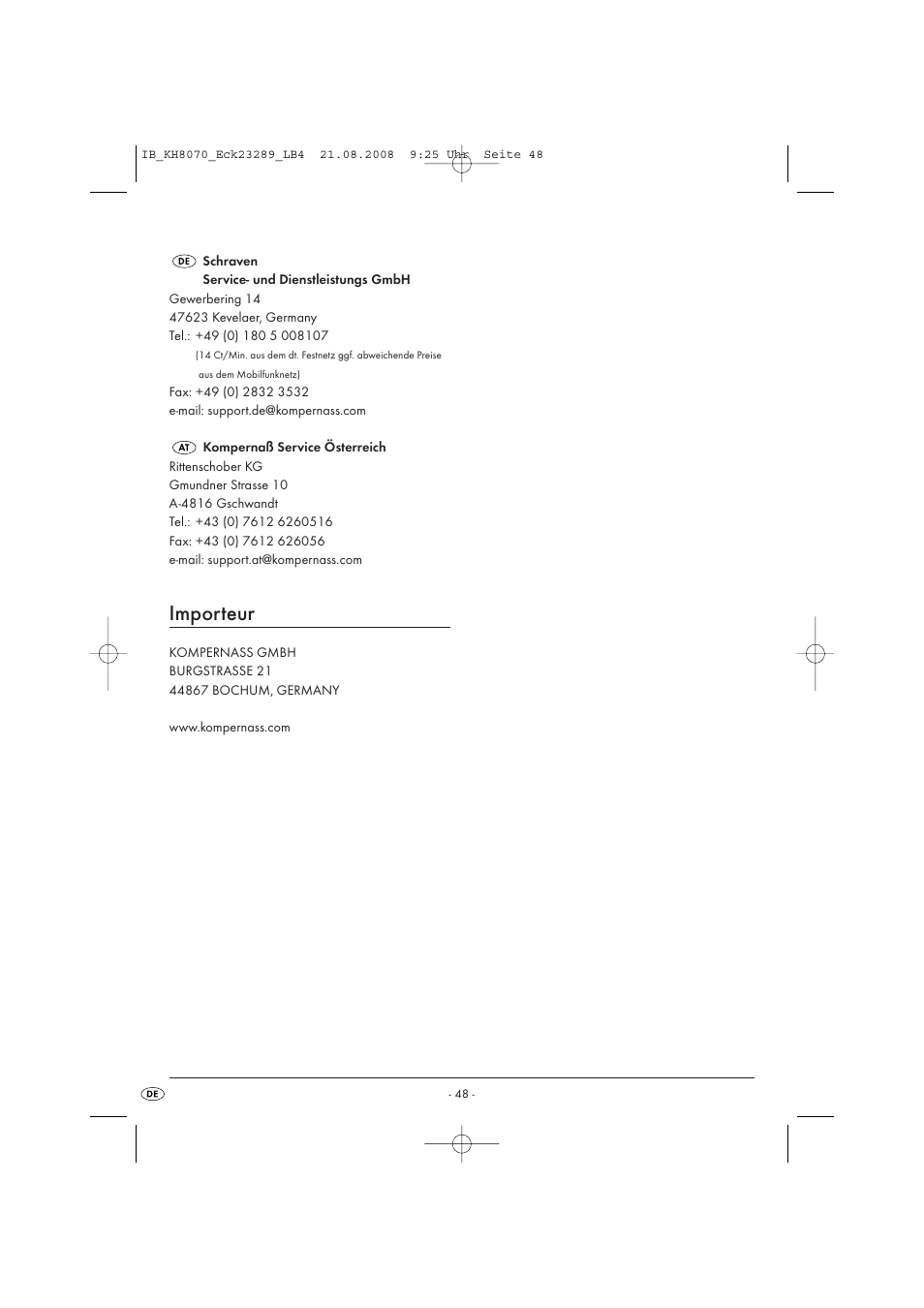 Importeur | Kompernass KH 8070 User Manual | Page 50 / 50