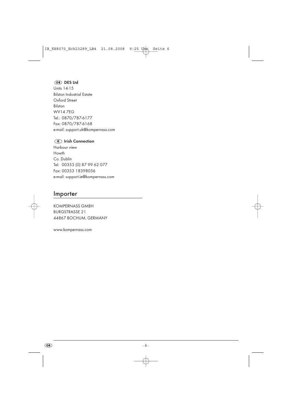 Importer | Kompernass KH 8070 User Manual | Page 8 / 50