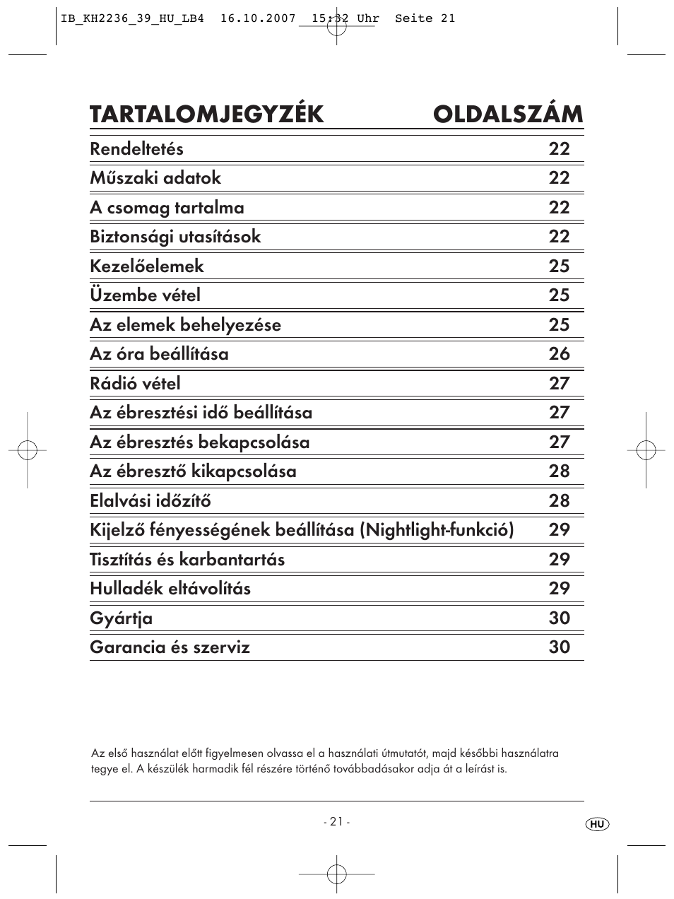 Tartalomjegyzék oldalszám | Kompernass KH 2238 User Manual | Page 23 / 82